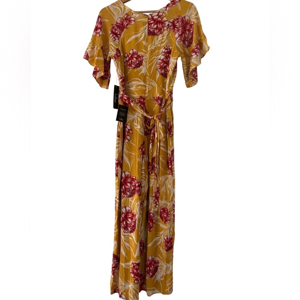 NWT Lulus Garden's Glory Mustard Yellow Floral Print Culotte Jumpsuit - Picture 6 of 16